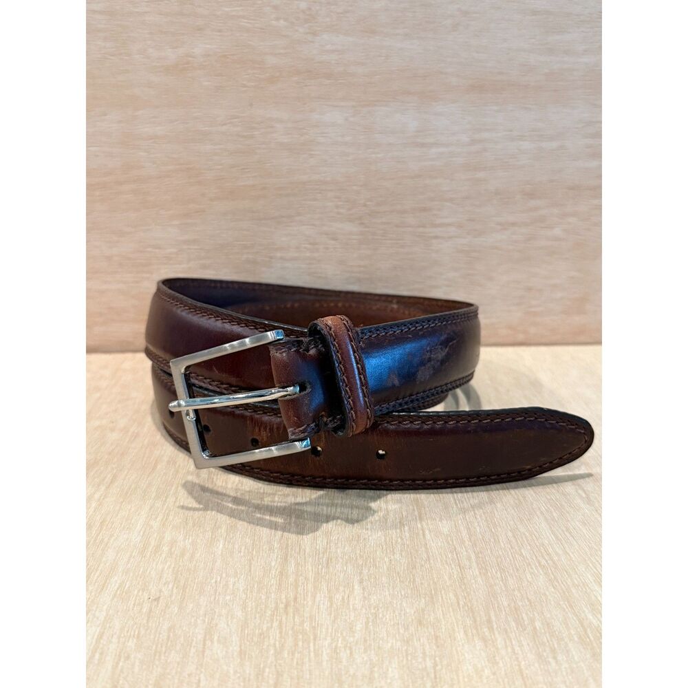 Men's Dark Mahogany Brown Stitched Genuine Leather Belt Size 40